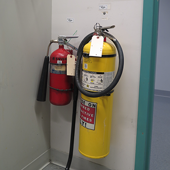Fire extinguishers on wall